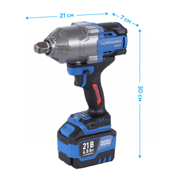 Гайковерт аккумуляторный, 3/4", 21 В, 1500 Нм, 2 аккумулятора 6 A и зарядное устройство, в кейсе NE806K-3/4