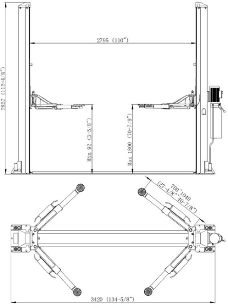 Автомобильный подъемник электрогидравлический двухстоечный TD4500 Автомобильный подъемник электрогидравлический двухстоечный TD4500